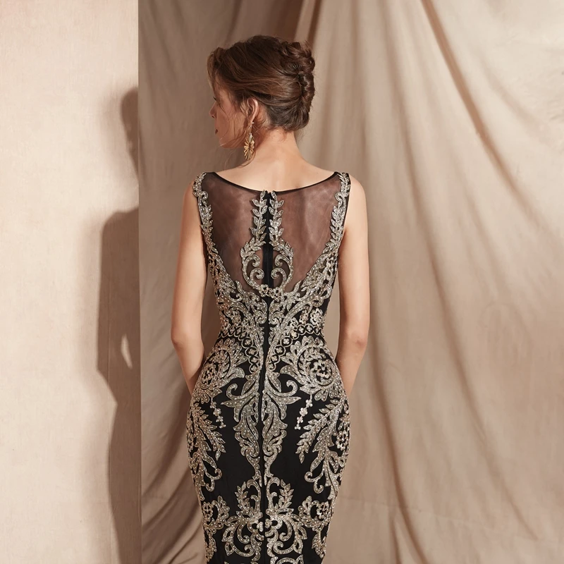 

New Arrival Black Mermaid evening dresses Cap sleeve Lace Appliques Formal dress party avondjurk robe de soiree Evening gown