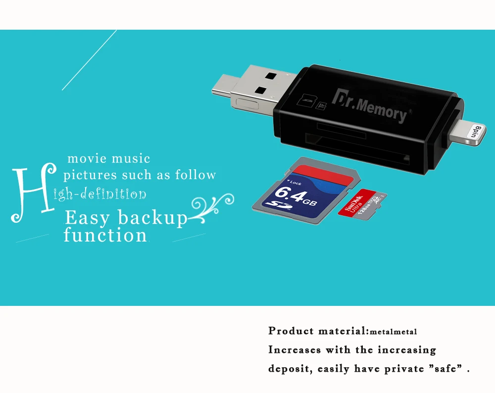 Dr. Memory 3 в 1 устройство для чтения карт памяти Lightning/Micro/USB 2,0 Micro SD карта/TF карта OTG ридер для iPad/iPhone карта адаптер