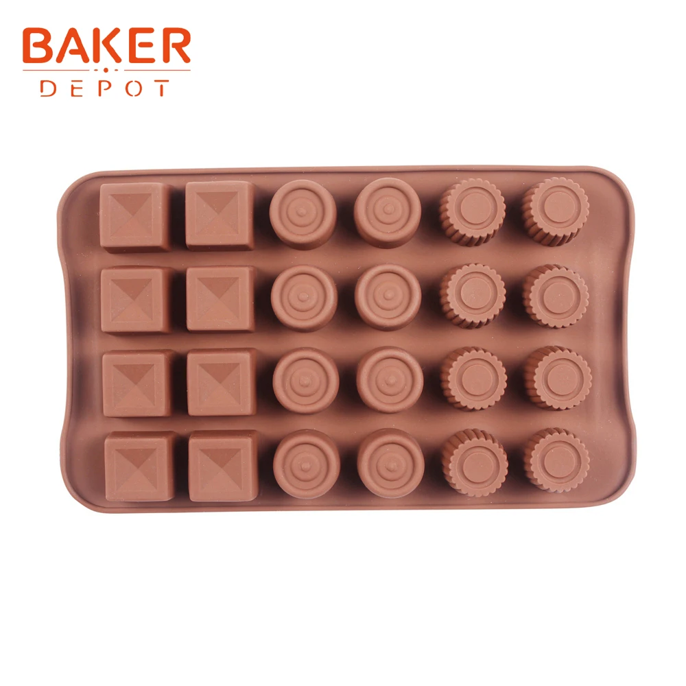 BAKER DEPOT силиконовая Плесень Для Шоколада Кондитерская выпечка квадратная круглая форма для украшения торта ледяные конфеты Мармеладные формы помадки 24 Отверстия