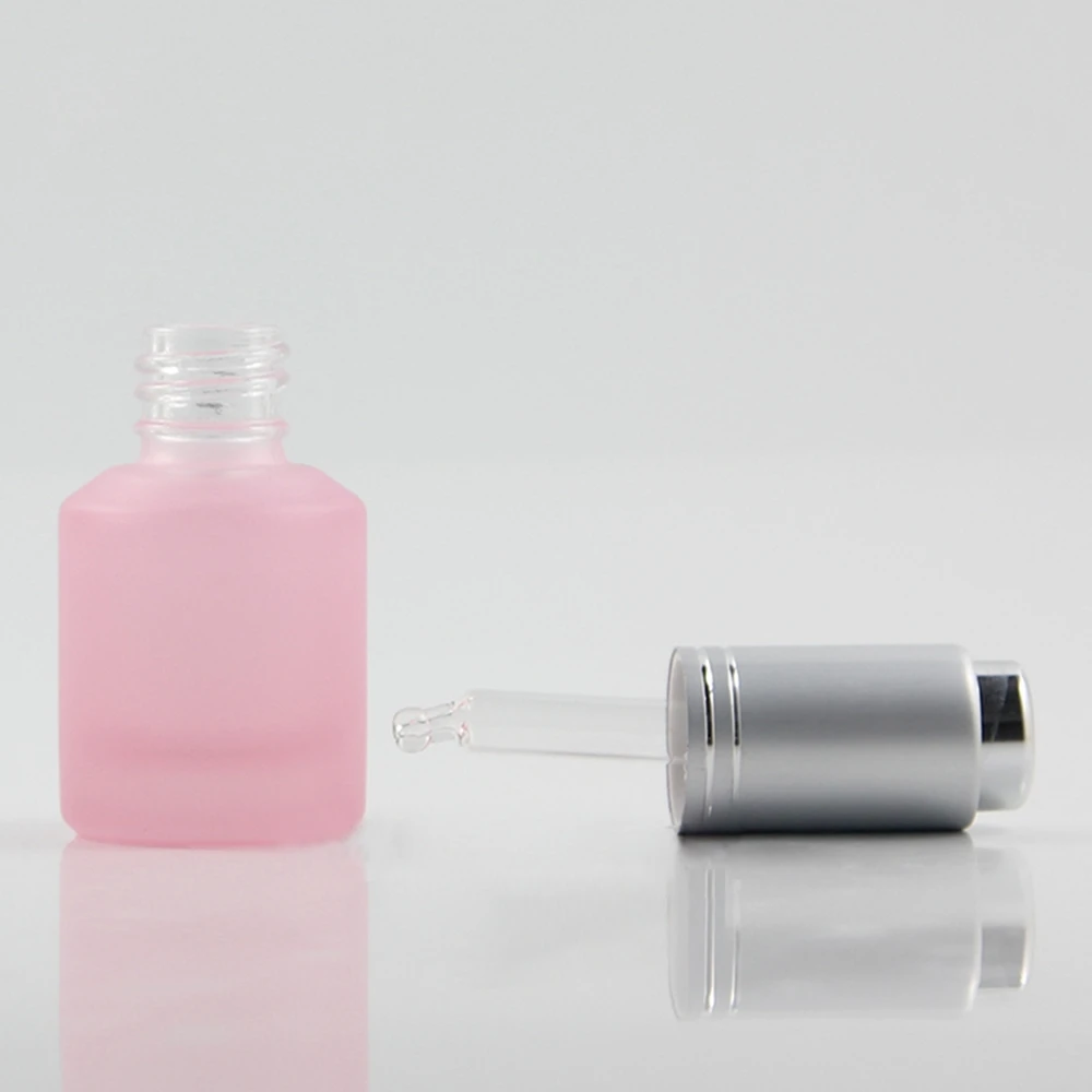 15ml luxury Shoulder Round dropper bottle press cap pink frosted cosmetic packaging | Refillable Bottles
