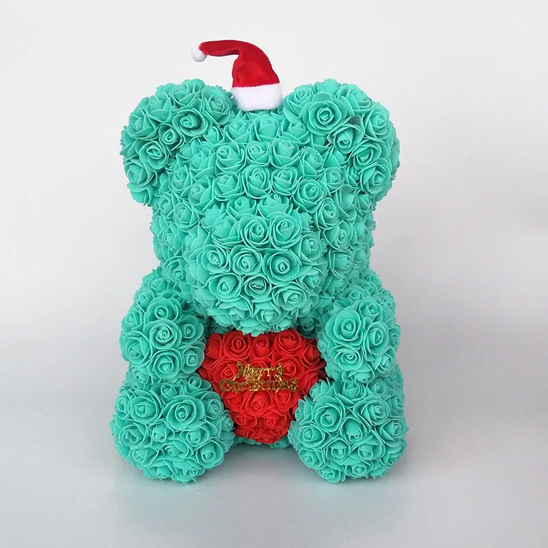 teddy bear rose bear with heart artificial roses foam roses flower Christmas decoration for home. christmas gift - Цвет: tifu blue