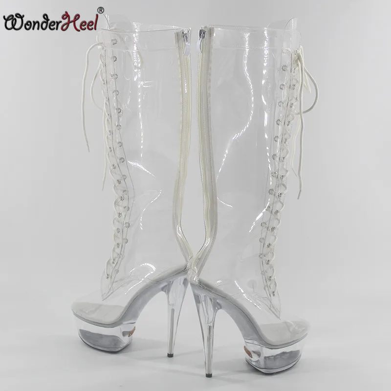 Женские сапоги до колена Wonderheel ПВХ обувь на очень высоком каблуке платформе со