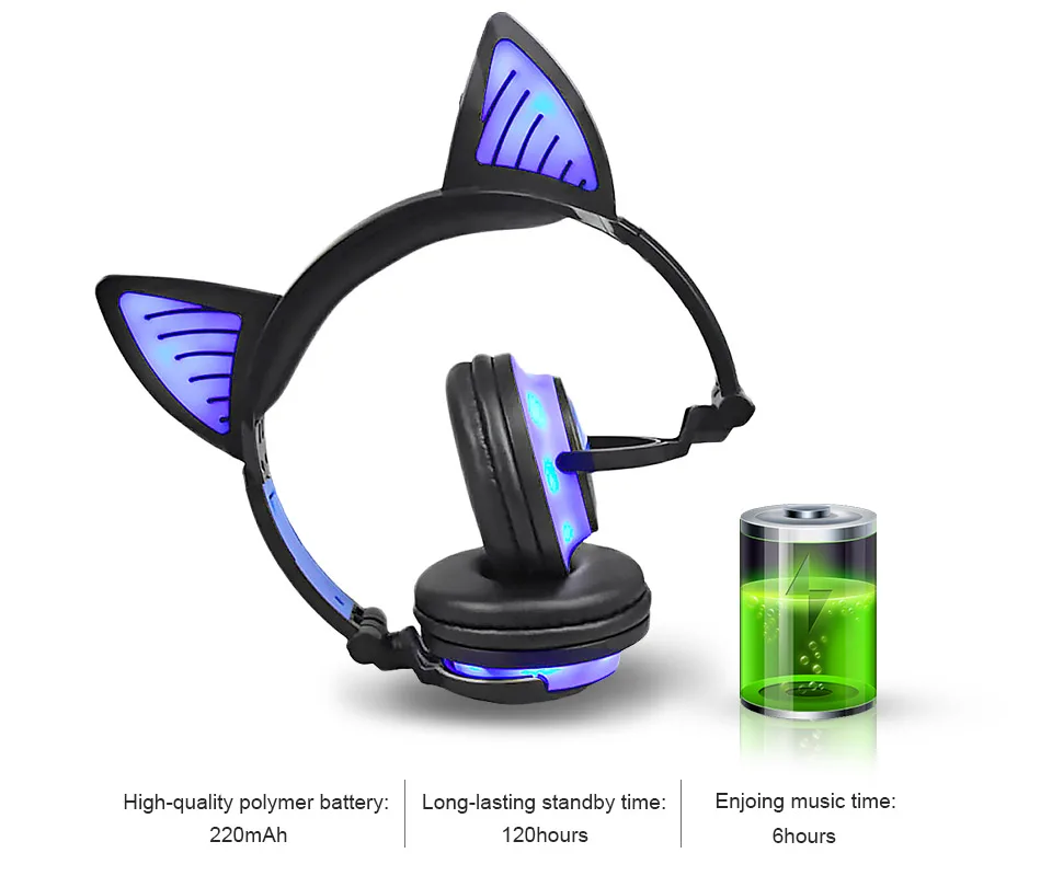 AIYIMA Bluetooth наушники беспроводные наушники складные мигающие кошачьи ушки детские наушники игровая гарнитура с светодиодный светильник