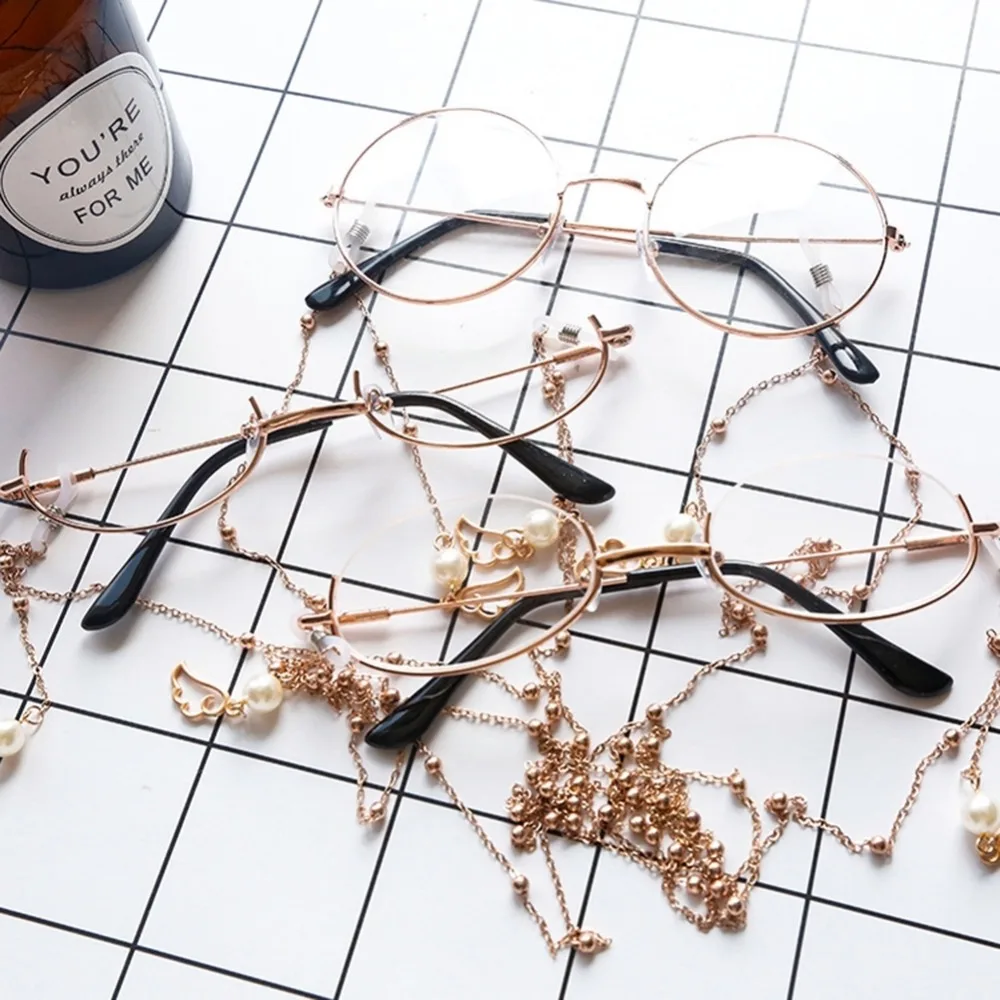 Новинка, женские солнцезащитные очки из цинкового сплава, шнур, Cuerda, Gafas, модная металлическая цепочка, Нескользящие Висячие очки, два цвета, опция