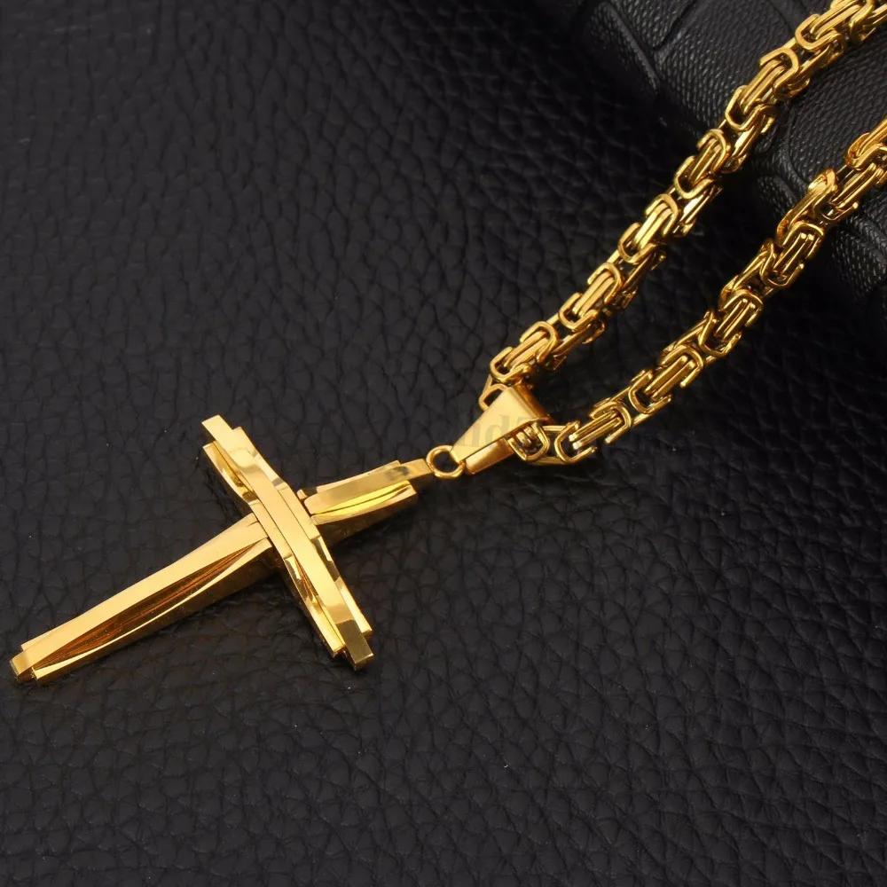 Cross Pendant Necklace Men Boy Gold Stainless Steel Chain Jewelry for 18&quot-30&quot | Украшения и аксессуары