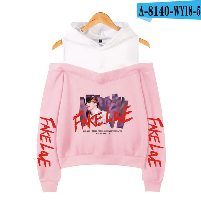 LJ-pink Новое поступление, розовые K-pop Bangtan толстовки для мальчиков, женские Модные свитшоты, с принтом Fake Love, хип-хоп, с открытыми плечами, худи, фанаты, любимые - Цвет: LJ-pink