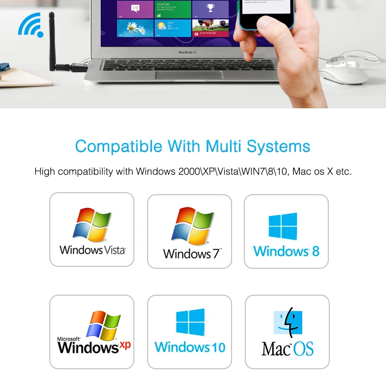 USB WiFi адаптер 300 Мбит/с 2 дБ антенна WiFi USB Ethernet Wi-Fi ключ сетевая карта Мини WiFi приемник ПК Wi Fi адаптер