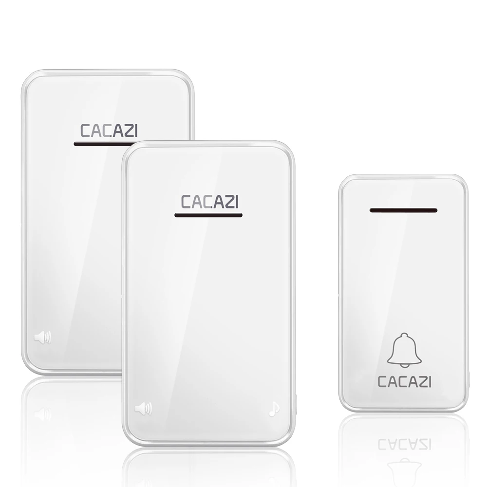 1 button 2 receiver CACAZI автономный беспроводной дверной звонок Водонепроницаемый 200 м Пульт дистанционного управления без батареи домашний светодиодный светильник звонок 6 объем 48 звонок - Цвет: 1 button 2 receiver