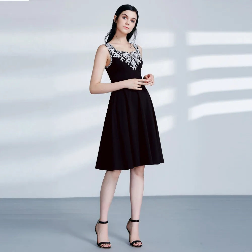 Ever Pretty AS04056 элегантные черные коктейльные платья трапециевидной формы с глубоким декольте без рукавов с вышивкой короткое вечернее платье