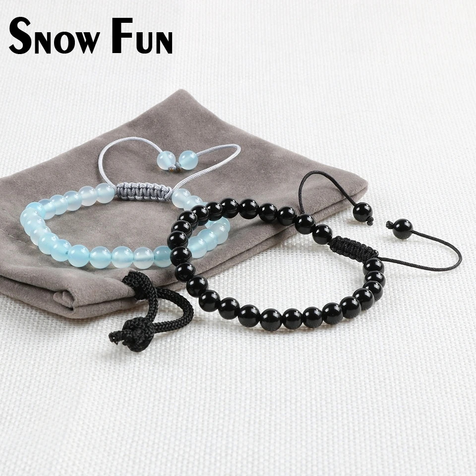Snow Fun 6 мм черный Агат Бусы Плетеный веревочный браслет для женщин и мужчин