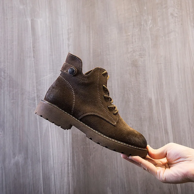 Suede genuine leather v open martin boots women autumn and winter shoes new chunky heels lace up short motorcycle booties mujer | Обувь