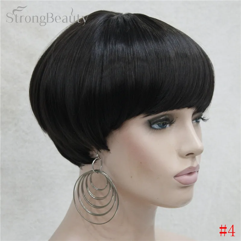 StrongBeauty короткие парики для женщин синтетические коричневые/фиолетовые волосы гриб стрижка волоконный монолитный парик