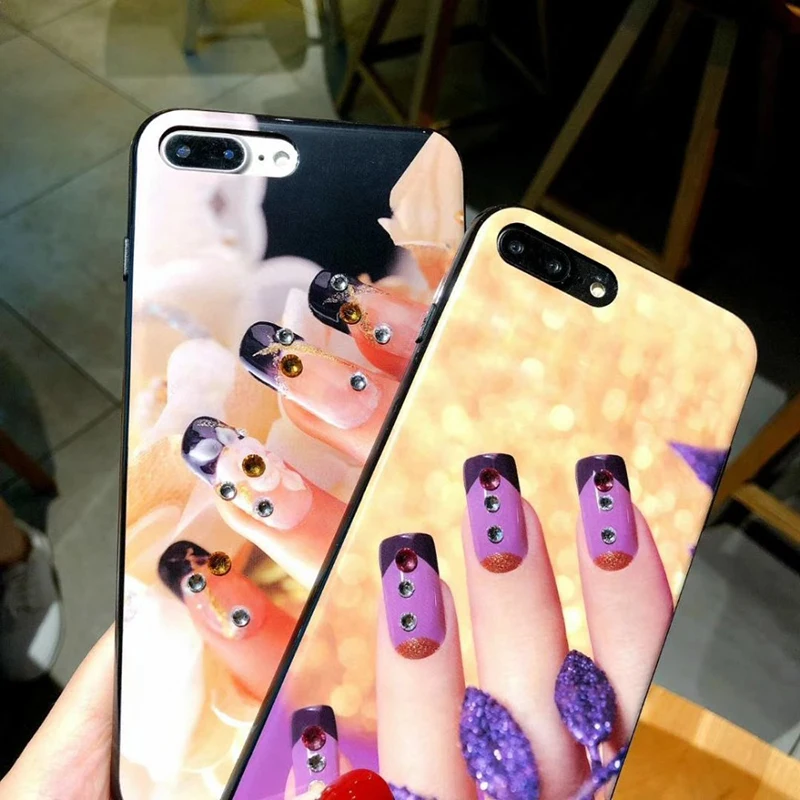 Алмазный блестящий чехол для телефона Coque iPhone 6 6s 7 8 Plus маникюра ногтей мягкий TPU X 10
