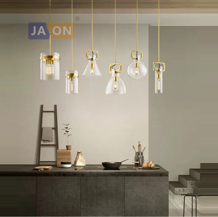Led e27 Американский медный стеклянный золотой люстра освещение Lamparas De Techo подвесной светильник Lampen для столовой