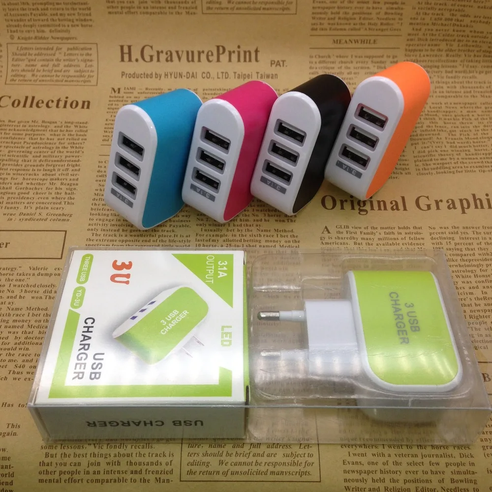 GEUMXL LED 3 порта USB 5V 3.1A Путешествия ЕС вилка стены AC зарядное устройство адаптер для