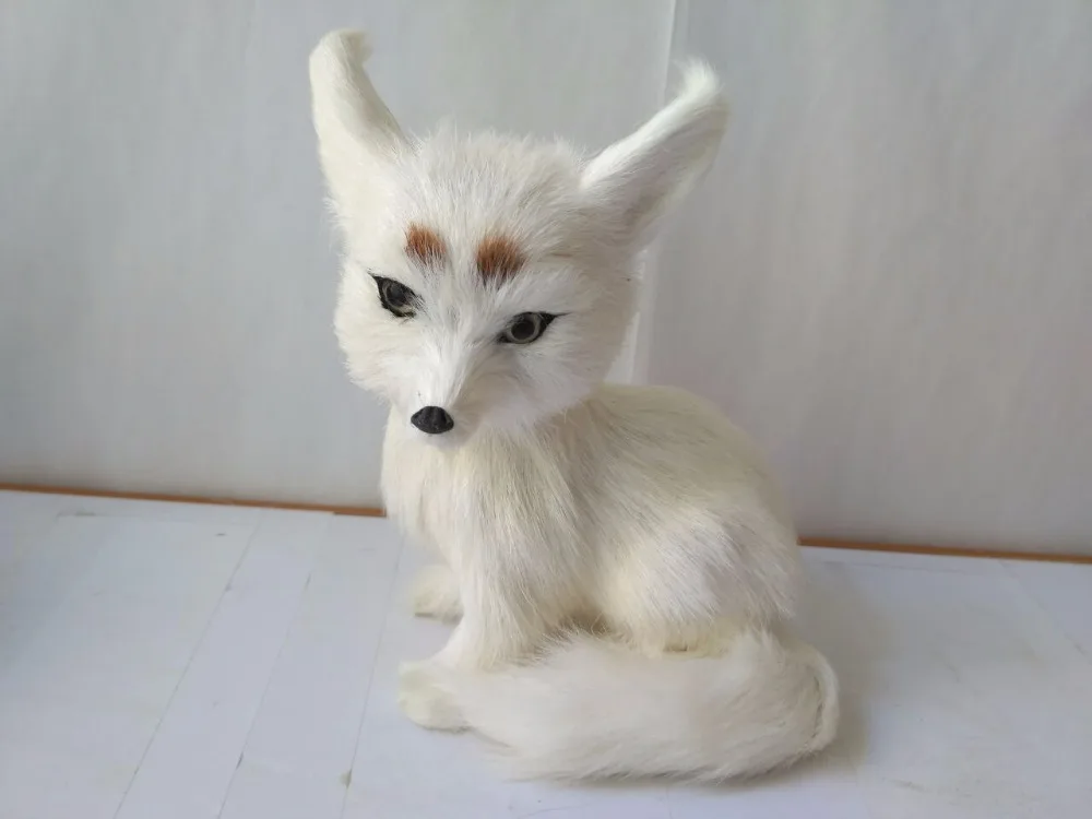 

simulation squatting fox plastic&furs white fox 11x15cm model handicraft prop home decoration gift d2208