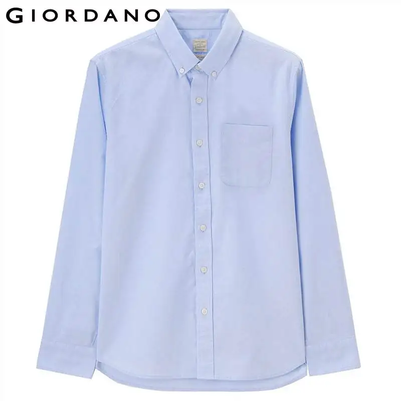Giordano Мужская рубашка Оксфорд тонкие хлопковые рубашки Camisa Masculina с одним карманом
