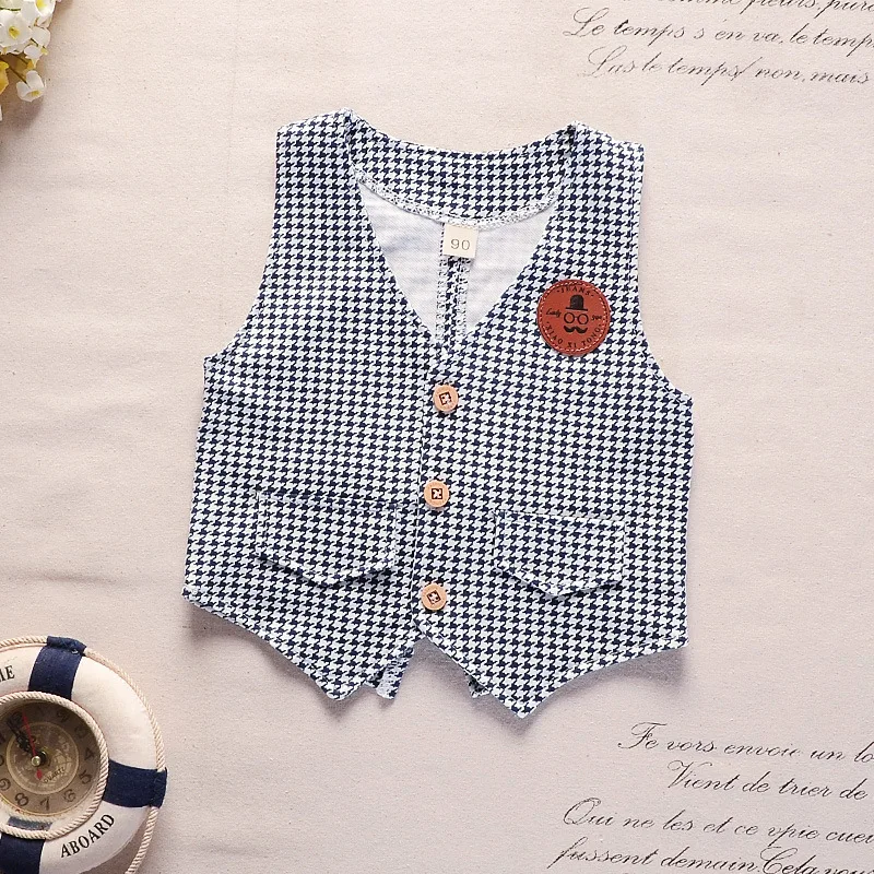 CUTEMOON baby boys clothes set spring autumn gentleman lattice suits vest+tops+pants 3pcs infant clothing fashion |