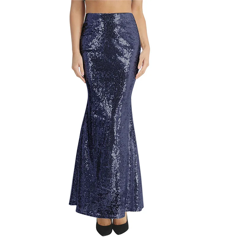 Navy Blue Iiniim Женская модная длинная блестящая юбка русалки с блестками, приталенная юбка для взрослых, вечерние костюмы, юбка для дня рождения, свадьбы - Цвет: Navy Blue