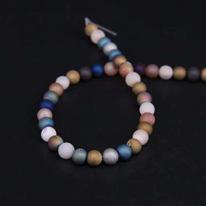 3Strand/Lot 8-12mm Titanium Colour Mixture Natural Agates Drusy Geode Round Beads Wholesale DIY Necklace Bracelet Jewelry Making | Украшения