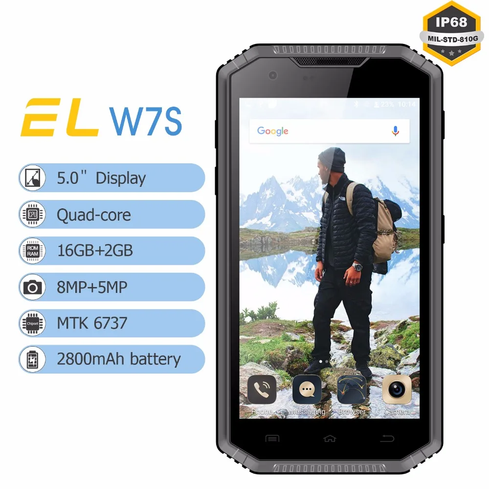 IP68 Водонепроницаемый 4G мобильный телефон E & L W7S прочный 5 0 дюймов HD MTK 6737