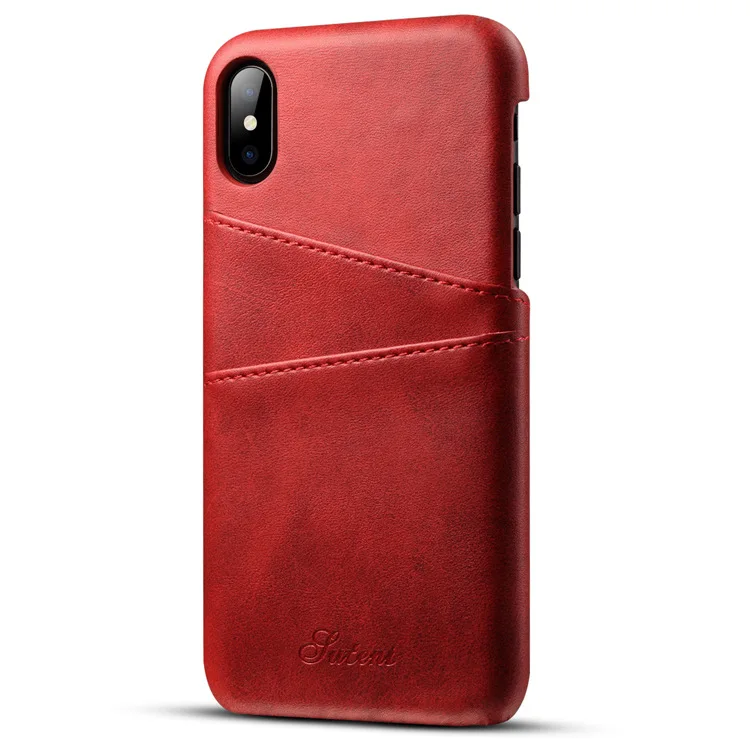 Чехол для телефона из искусственной кожи для Iphone XR XS MAS 8 7 6 PLUS с держателем для карт - Цвет: Red