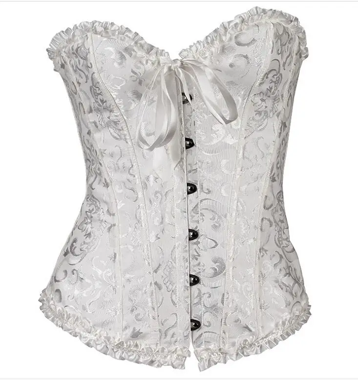 sexy corsets for women plus size party costume overbust burlesque corset and skirt set tutu corselet victorian fashion gowns - Цвет: 819 white