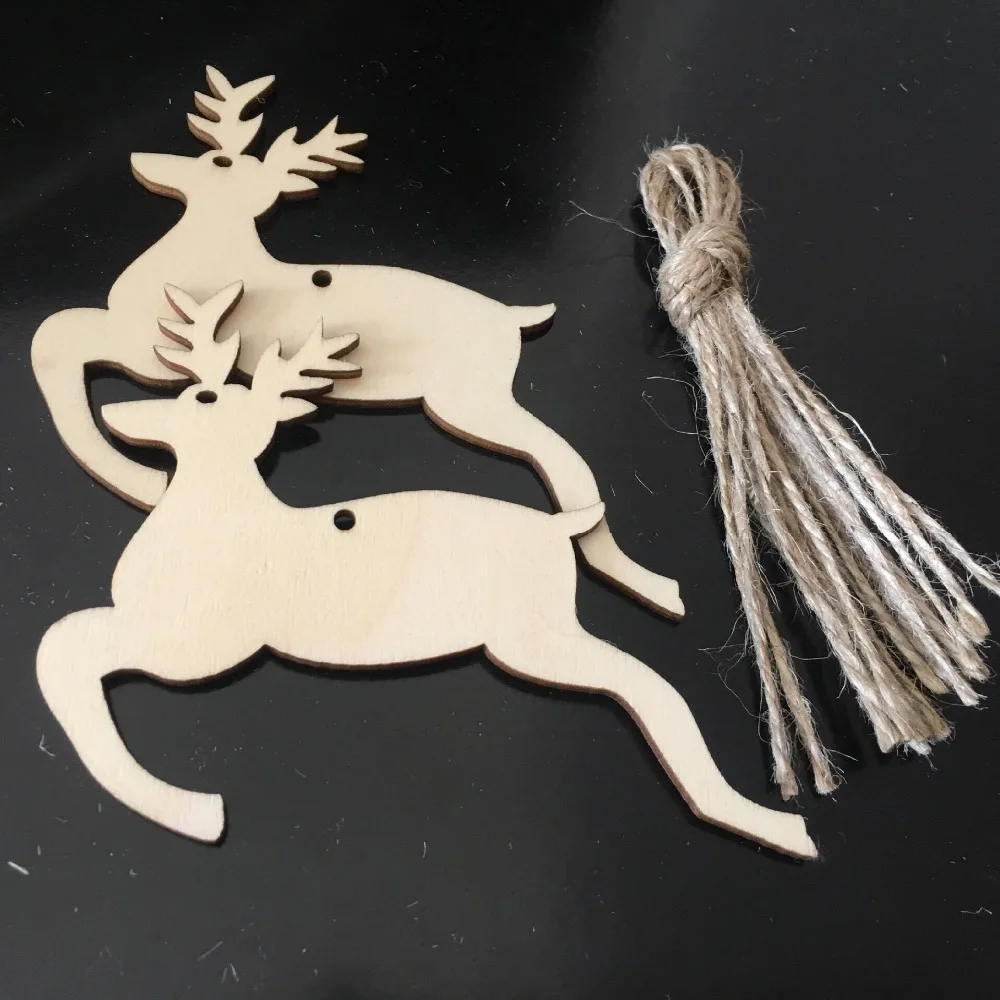 

Christmas Reindeer Ornaments Blank Wood Gift Tags Crafts Wood Slices with Holes