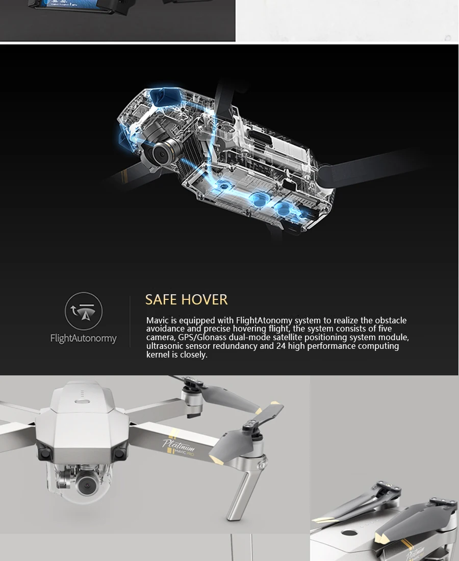 DJI Mavic Pro Platinum Fly больше комбо с 4K HD видео Запись 30 минут время полета 7 км пульт дистанционного управления dji mavic pro Дрон