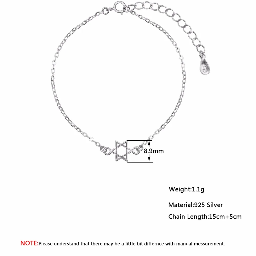 Kinitial Серебряный Дэвид звезды Jewelry пентаграмма очарование Браслеты браслеты для