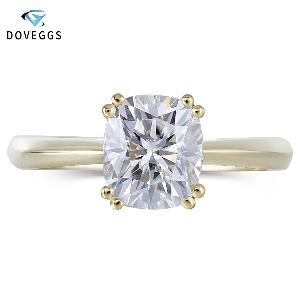 Женское кольцо для помолвки DovEggs классическое 14 к желтое золото 2ct 7х8 мм F цветное