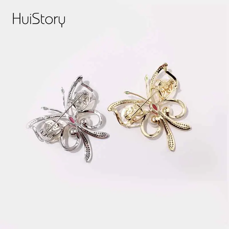 HUISTORY New Luxury High Quality Butterfly Brooches For Women Fashion Zircon Jewelry Animal Crystal Brooch and Pins Gift | Украшения и
