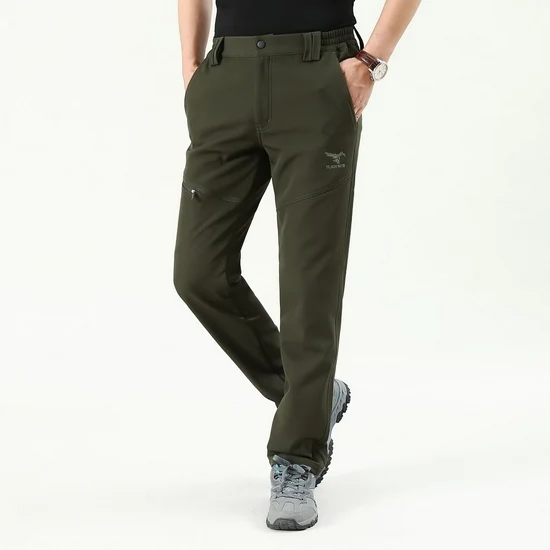 army green LOMAIYI зимние брюки для мужчин теплые толстые повседневные брюки мужские классические брюки ветрозащитные мужские брюки с флисовой подкладкой AM352 - Цвет: army green