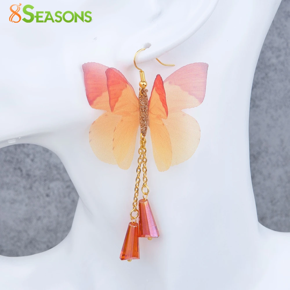 Эфирная бабочка из органзы ручной работы 8 сезонов серебряные серьги золотого