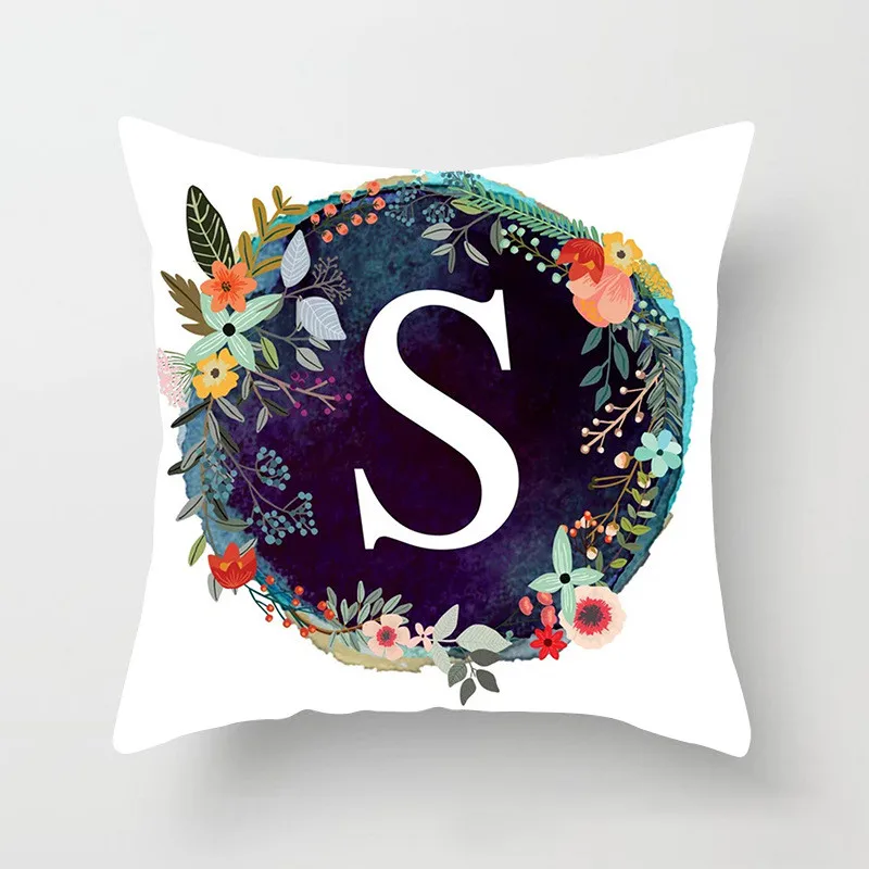 

1Pcs 45*45cm English Letter Cushion Cover Children's Room Decoration Pillow Cover Alphabet Flower Kussens Woondecoratie 40807