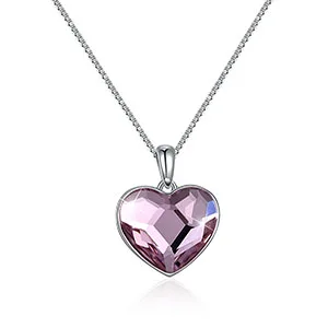 Purple Элегантный сердце кристалл от Swarovski для женщин цепочки и ожерелья 925 пробы серебро цепочка, ювелирное изделие из драгоценных камней Красочные горный хрусталь кулон свадебные - Цвет камня: Purple