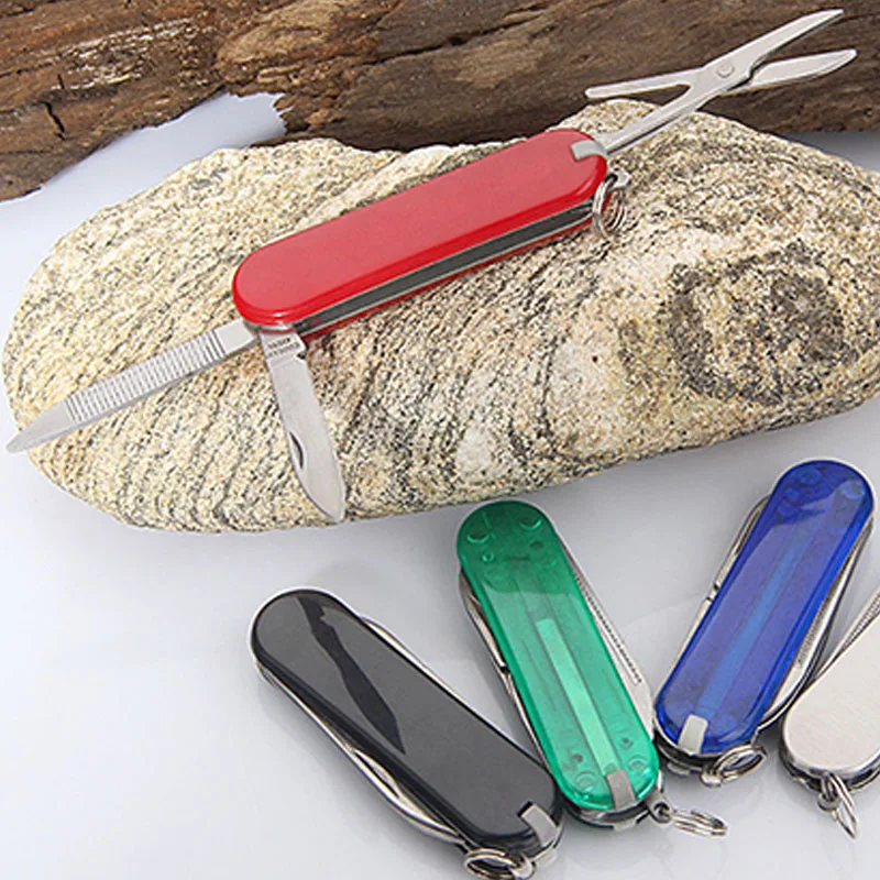 High-quality stainless-steel multi-function colorful knife camping folding knife portable fruit knife scissors tweezers file