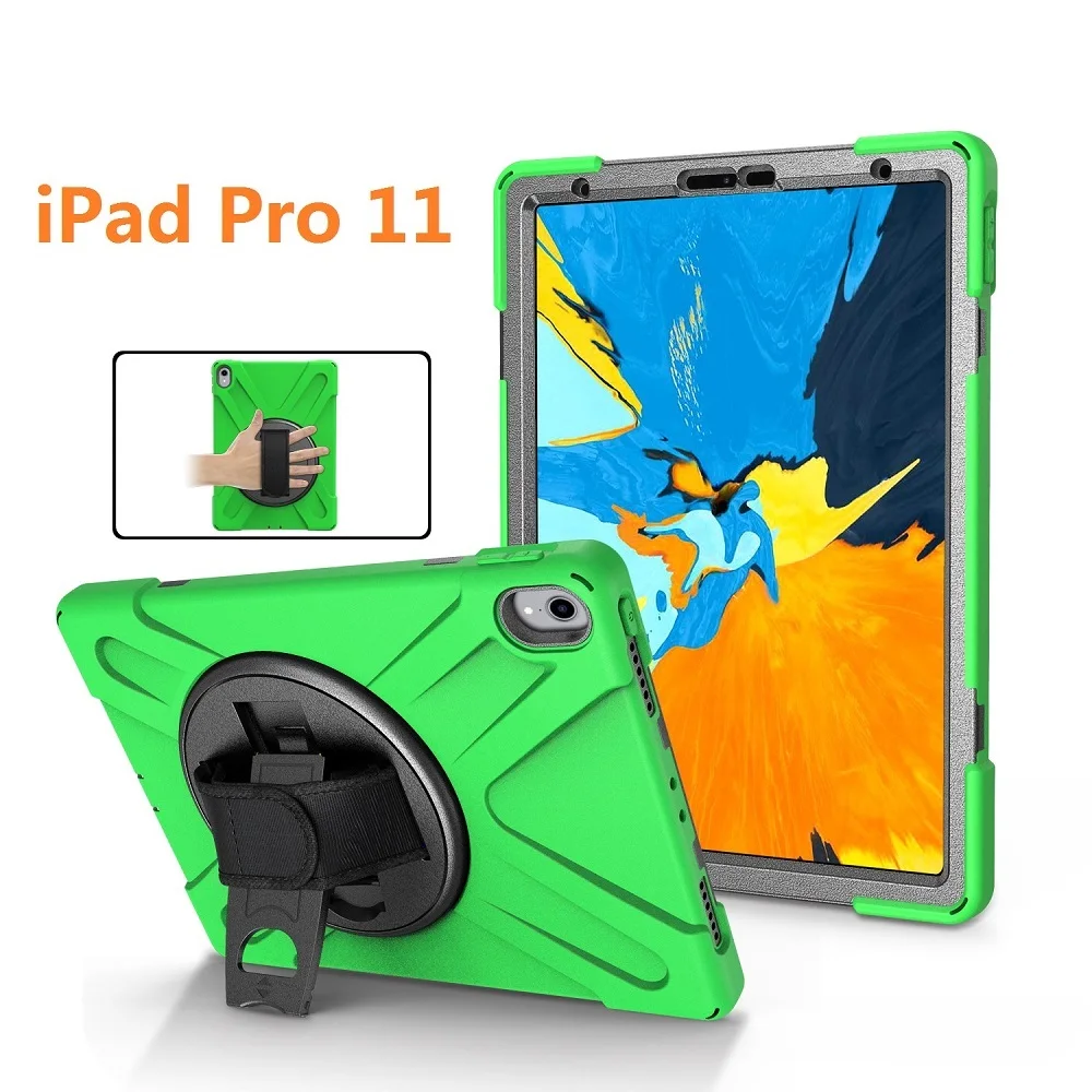 

11'' New 360 Armor Coque for iPad Pro 11 2018 Case 360 Rotation Hand Strap Silicon PVC Cover for iPad Pro 11 Kids Cover