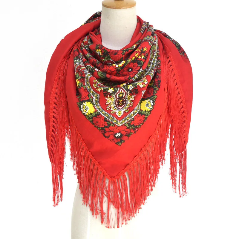 

Luxury Brand Printing Oversize Square Blankets Russian Women Wedding Tassel Scarf Retro Style Cotton Handkerchief Autumn Shawl