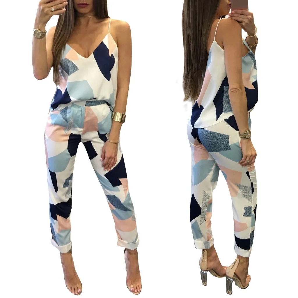 Женский комплект летняя шифоновая рубашка топ длинные штаны женская одежда