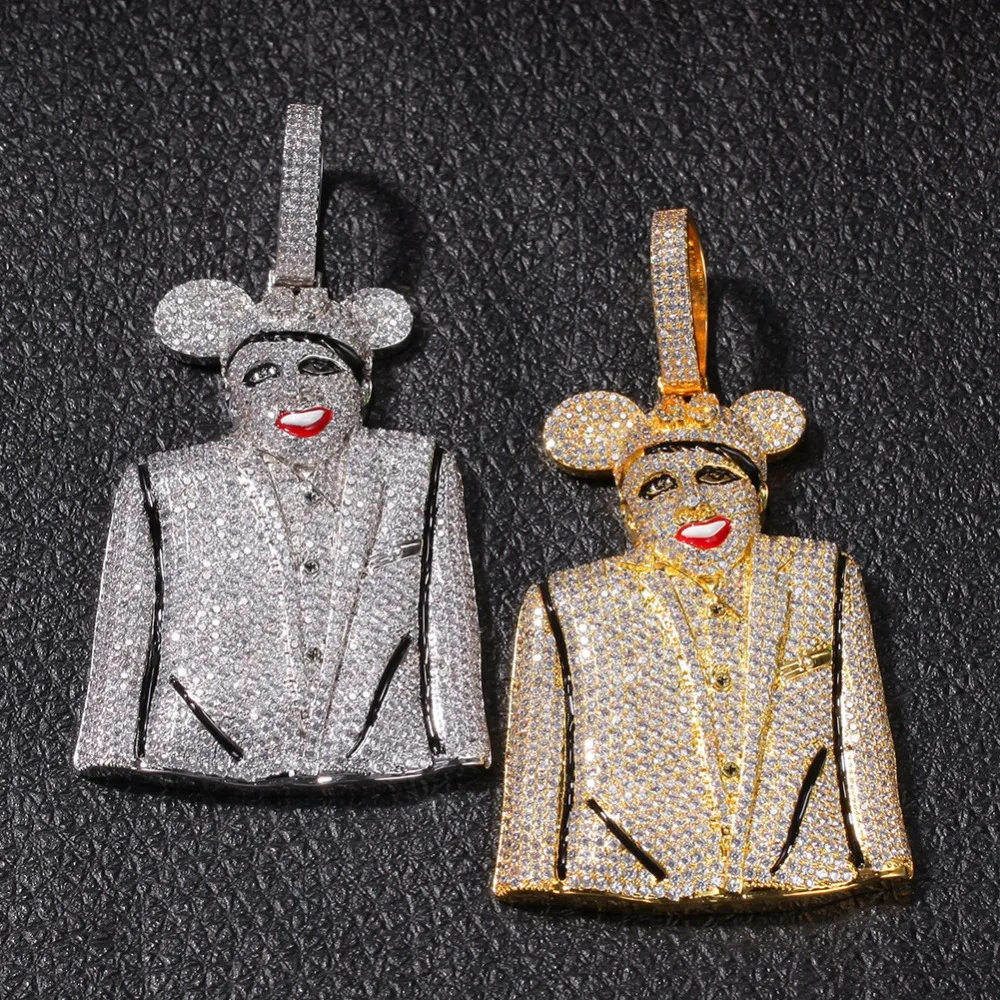 Большой размер AAA кубический цирконий Bling Iced Out Мэрилин Мэнсон Микки Подвески ожерелье для мужчин хип хоп рэппер ювелирные изделия