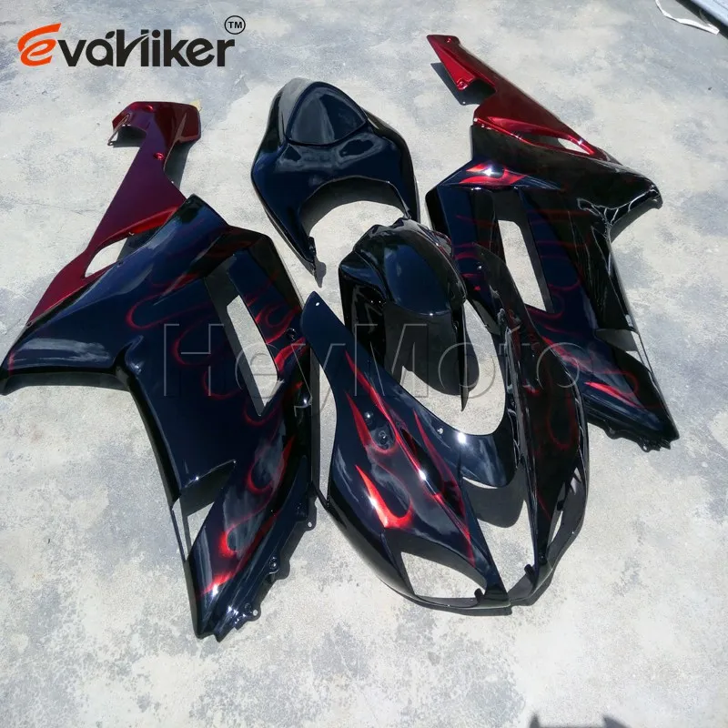 

Motorcycle Fairings hull for ZX6R 2007 2008 red flames ZX-6R 07 08 ABS Plastic fairingsH3
