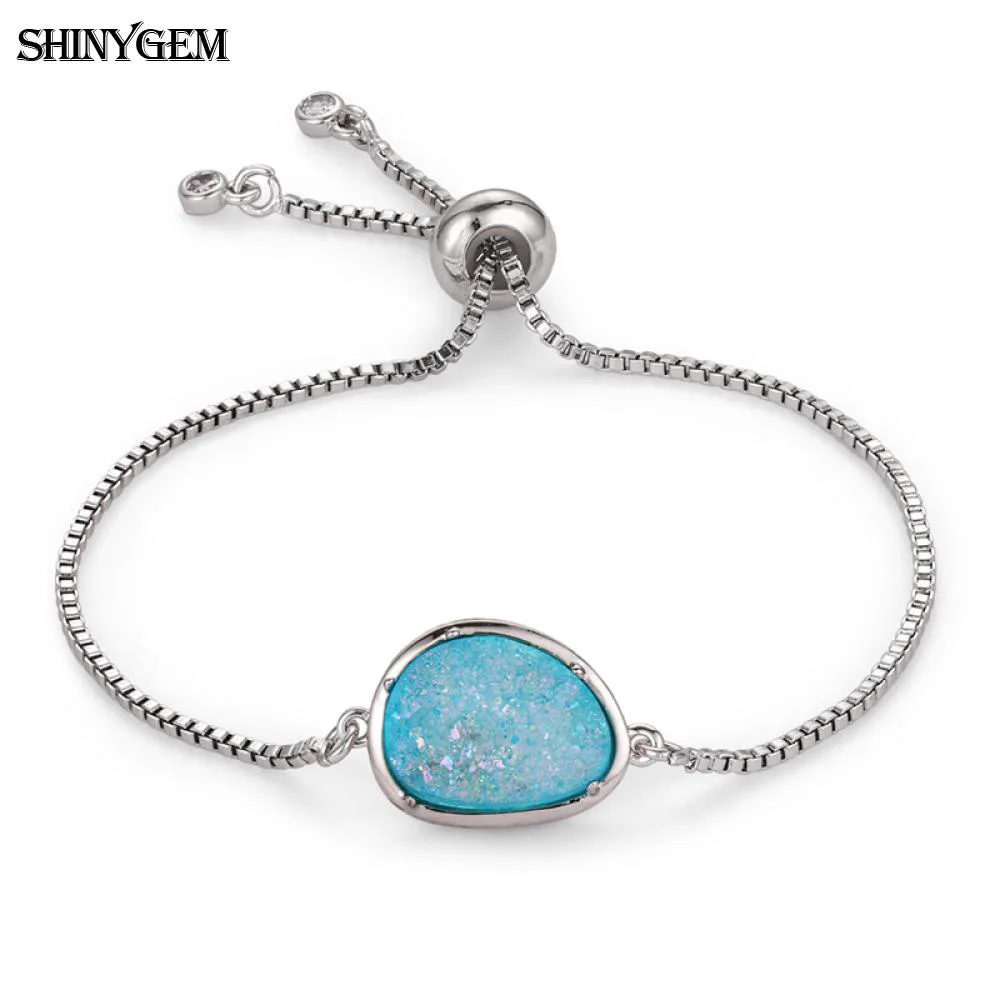 ShinyGem модные минеральные друзы Кристалл Регулируемые браслеты с шармами серебряный цвет цепи браслеты натуральный камень браслеты для женщин