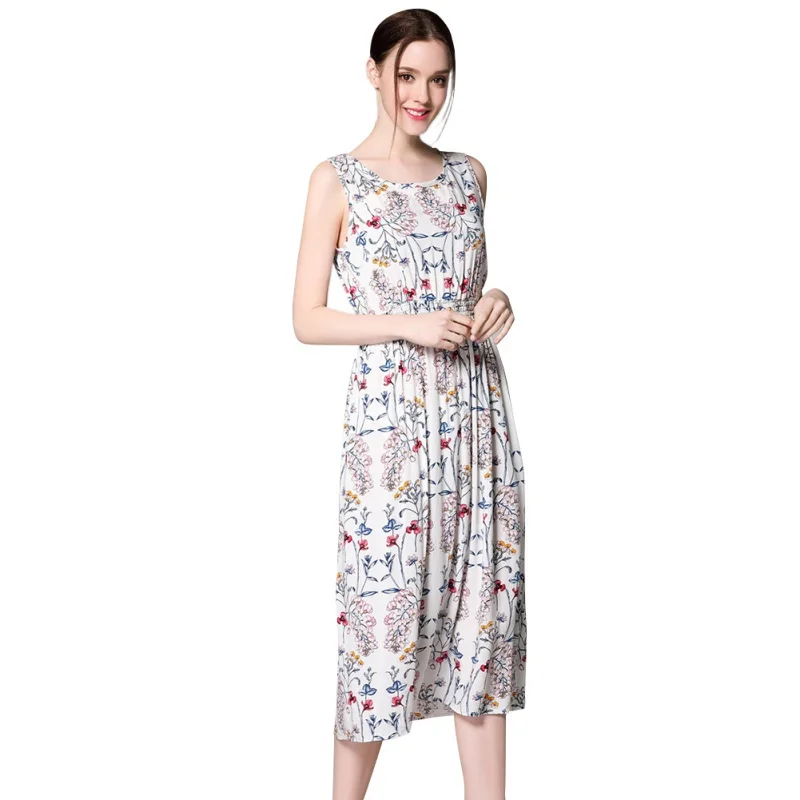 ZH Винтаж платье 2018 новые летние с круглым вырезом без рукавов Vestidos Для женщин