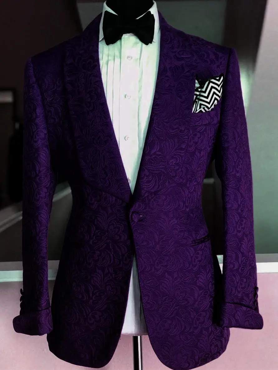Traje de boda italiano para hombre, esmoquin Formal con estampado Floral púrpura, traje de novio con pantalones, Terno Masculino, 2019