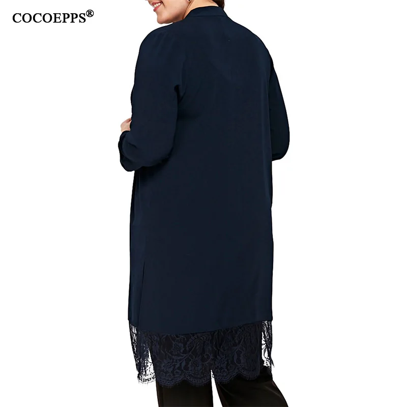 Женская Осенняя длинная куртка COCOEPPS 6XL Свободные повседневные куртки с кружевом