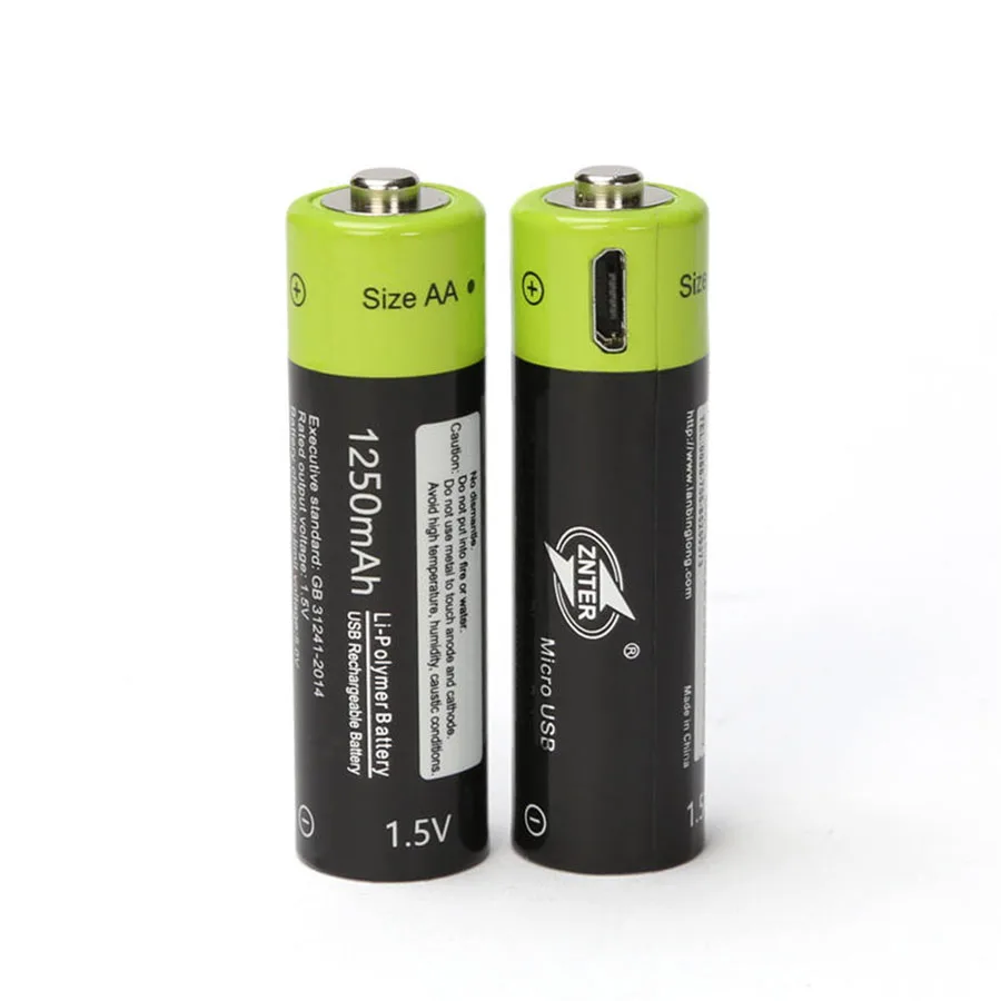AA перезаряжаемая батарея USB литий-полимерная 1,5 V 1250mAh ZNT5 универсальная батарея от Micro USB кабель для зарядки с зарядным кабелем