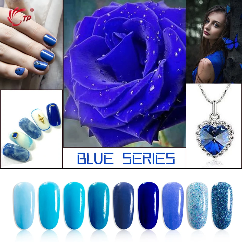 Погружной порошок серии синей системы дизайна ногтей элегантный цвет для