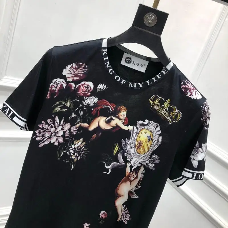 2019 Весна 19ss новые модные футболки с принтом ангела цветов короны Футболка для
