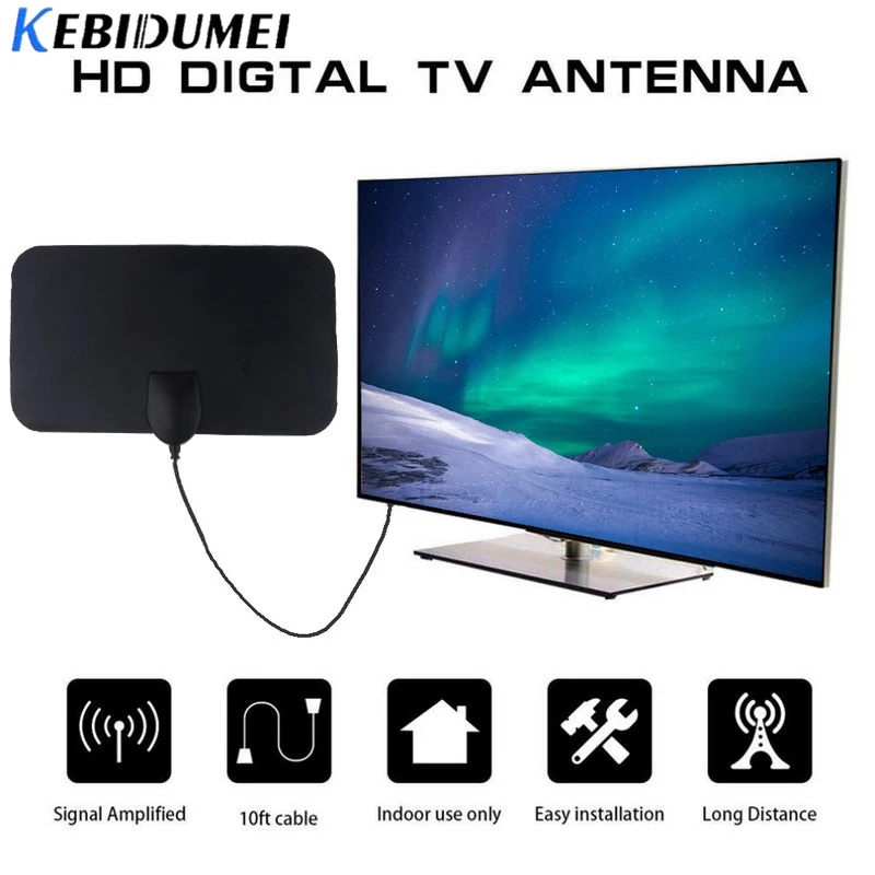 Цифровая ТВ антенна kebidumei телевизионная с HD экраном для 50 миль VHF UHF аналоговая